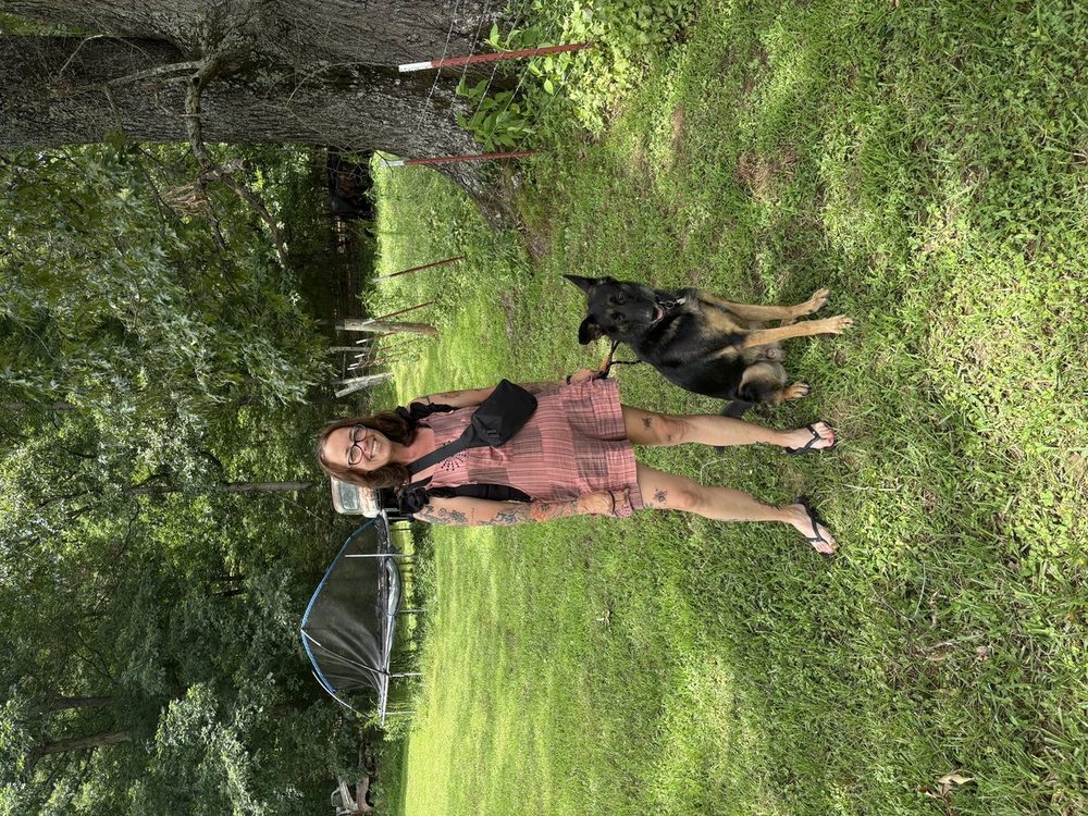 Professional dog trainer demonstrating NePoPo techniques with German Shepherd in Maryville TN