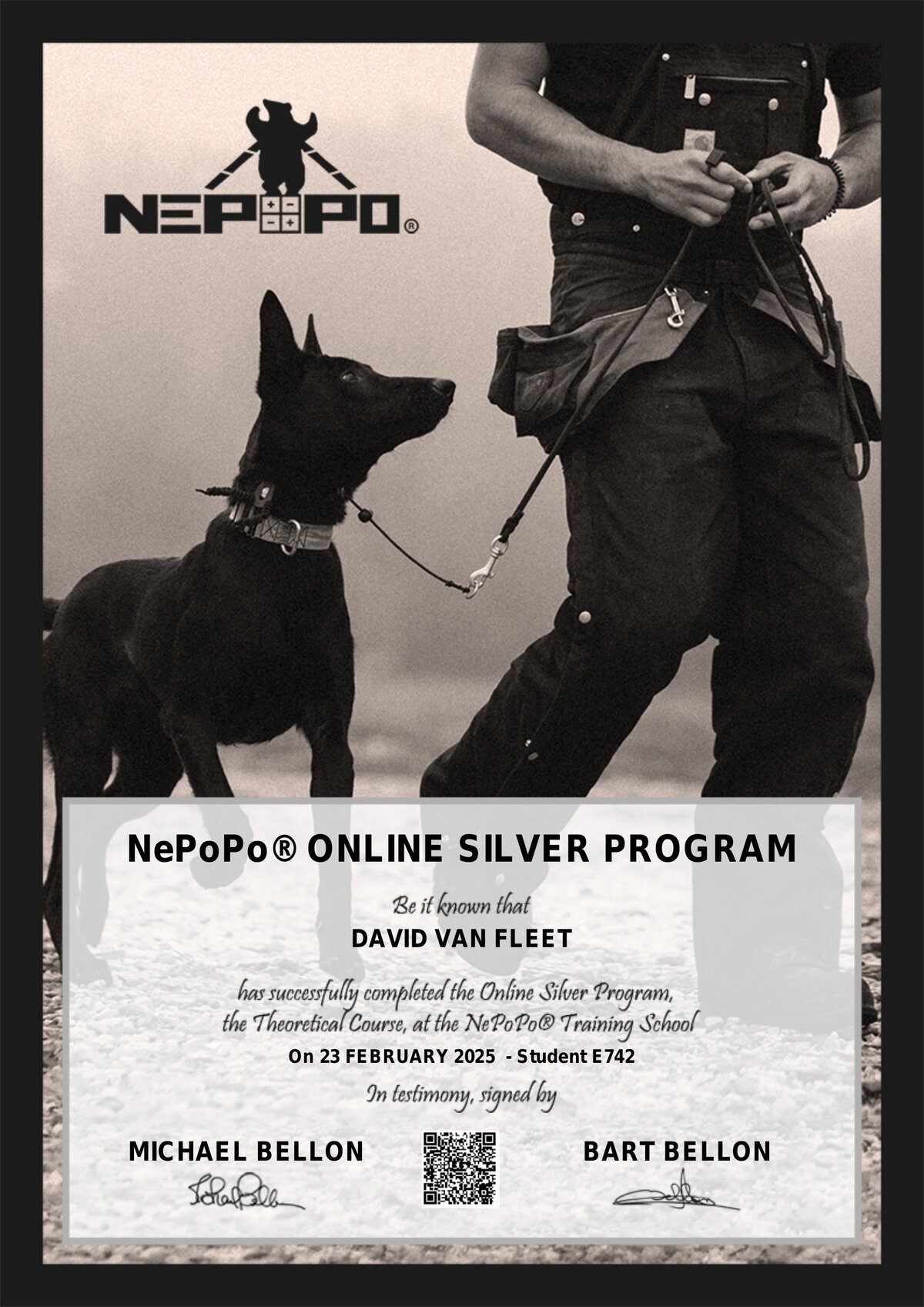 David Van Fleet NePoPo® Graduate Certificate - Student E742
